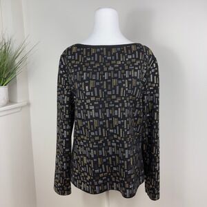 St. John Evening Embellished Geometric Knit Top Black Gold Size 8 USA